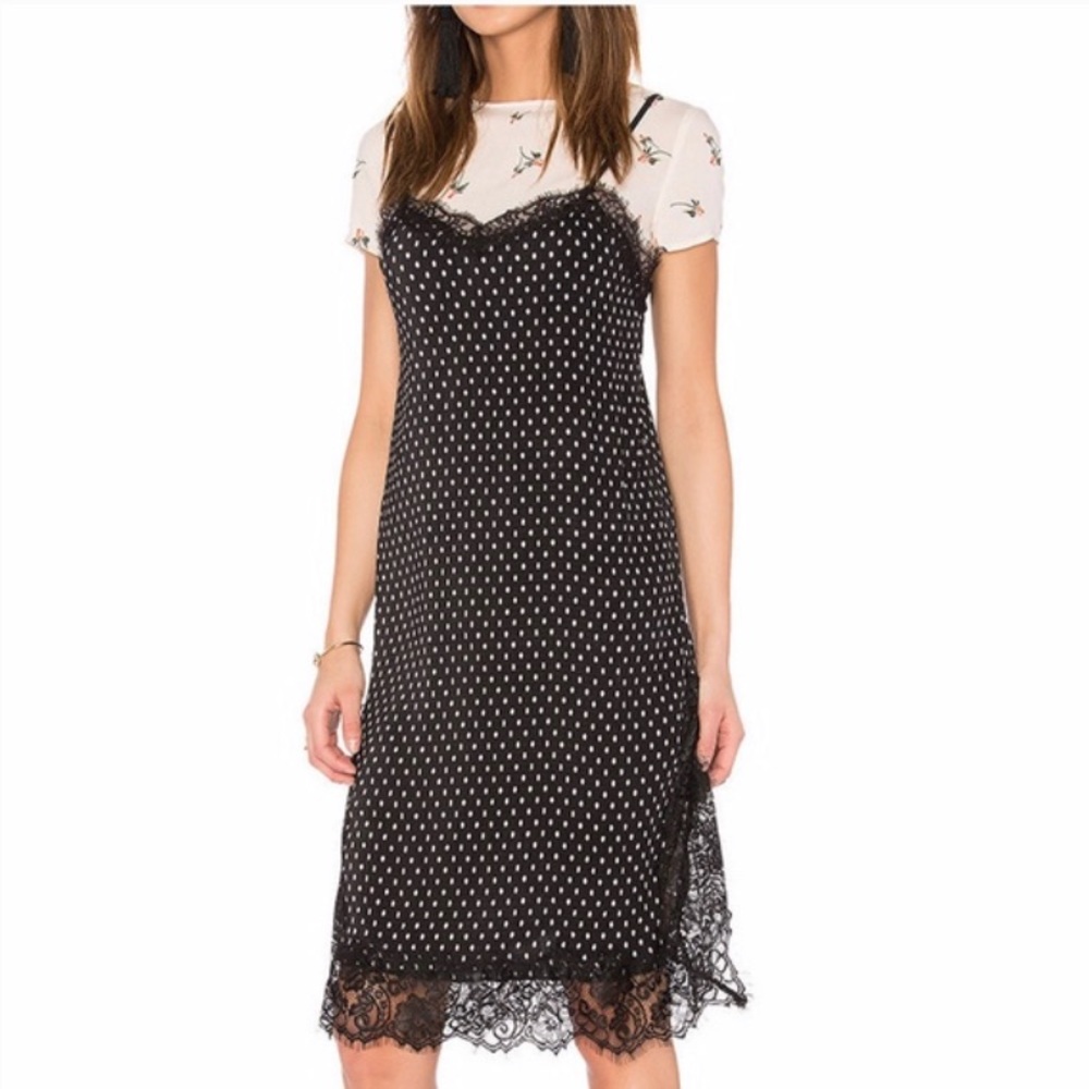Shirt dress with black polka dot slip dress